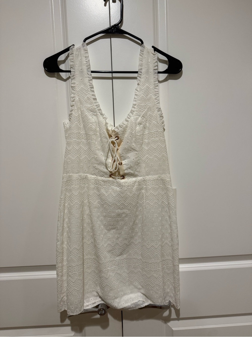 For Love & Lemons Cream Lace-Up Mini Dress